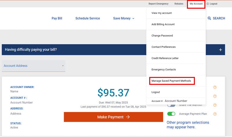 screenshot of how to manage payment method